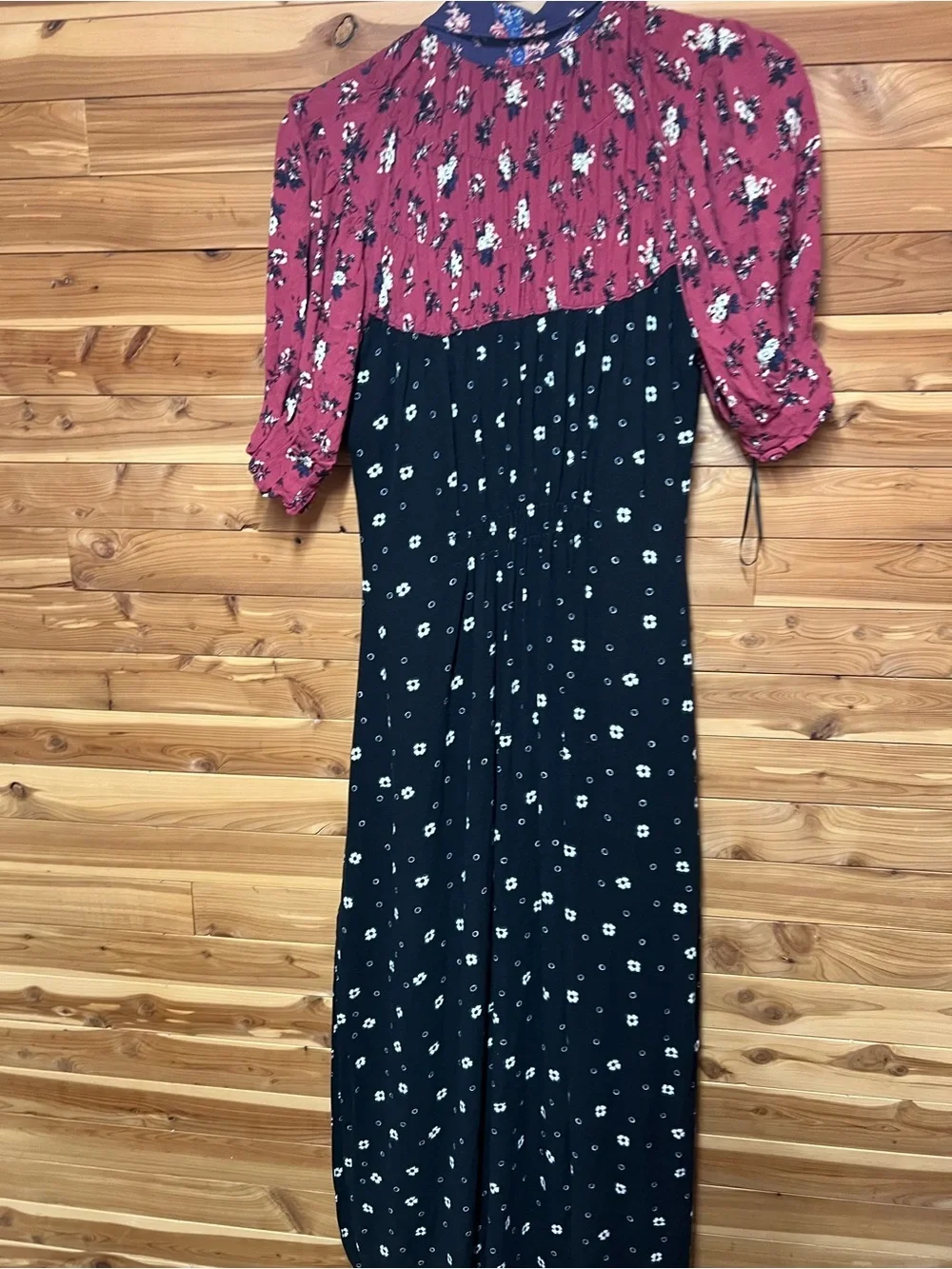 Free People Navy Floral Wide-Leg Jumpsuit with Pink Floral Accents